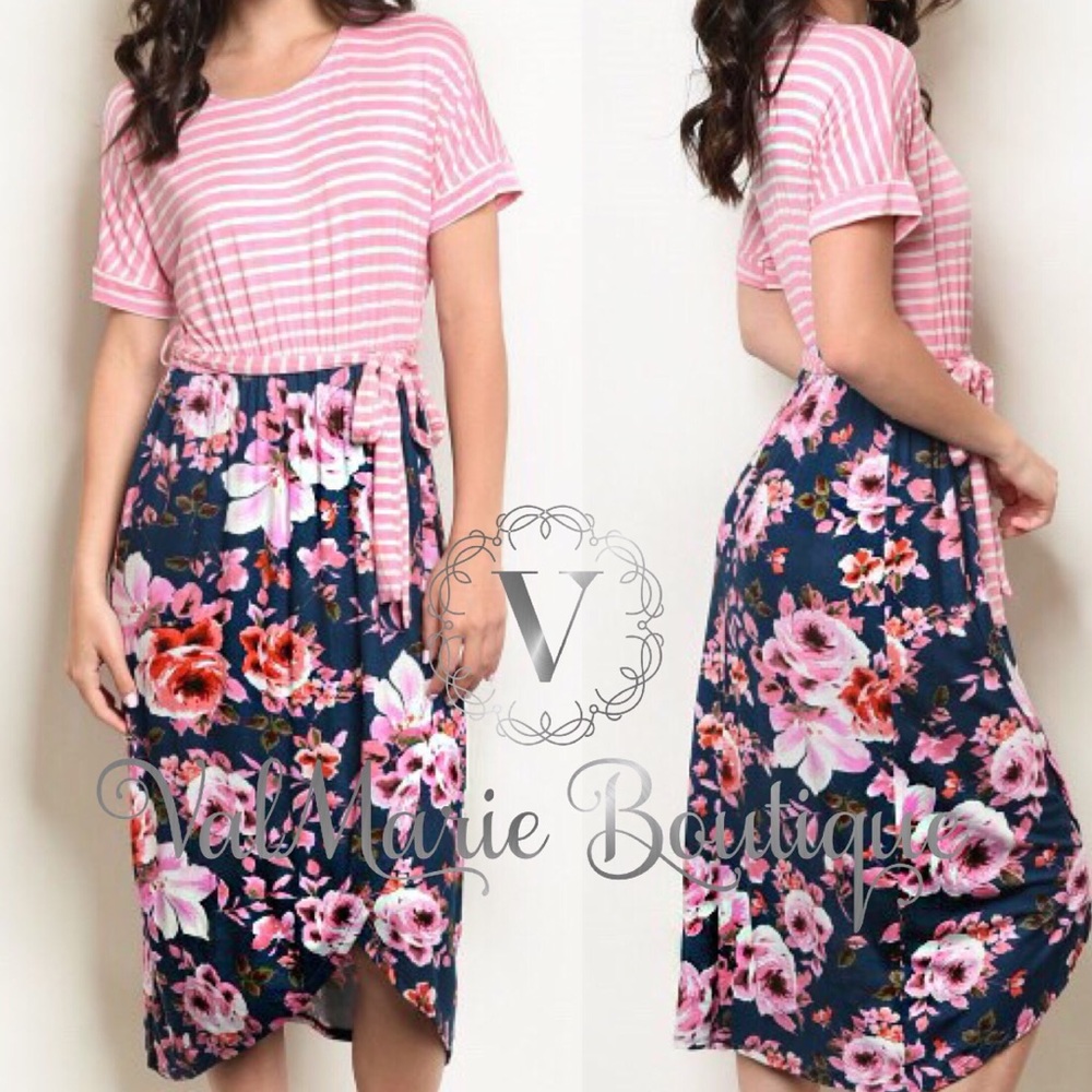 Floral and stripes midi dress - Picture 2 of 3